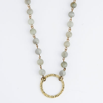 Sarah Genuine Moonstone Hammered Ring Pendant Necklace