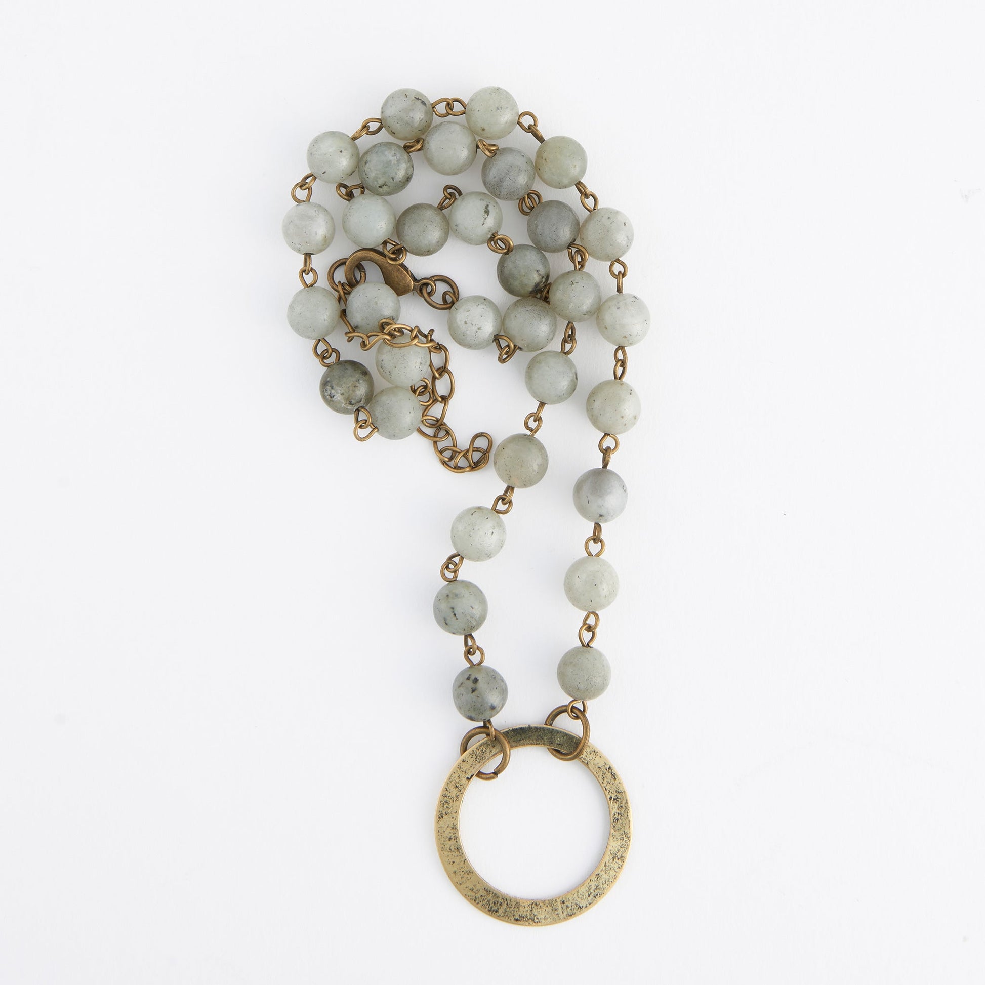 Sarah Genuine Moonstone Hammered Ring Pendant Necklace