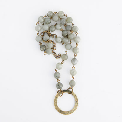 Sarah Genuine Moonstone Hammered Ring Pendant Necklace