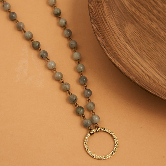 Sarah Genuine Moonstone Hammered Ring Pendant Necklace