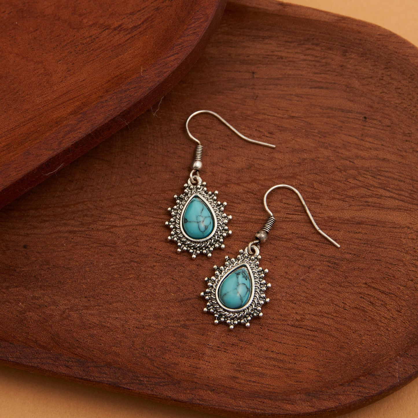 Wild Spirit Textured Genuine Turquoise Frame Earrings