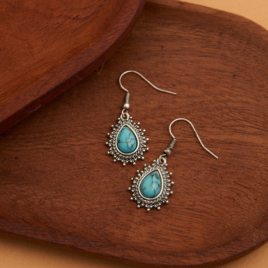 Wild Spirit Textured Genuine Turquoise Frame Earrings