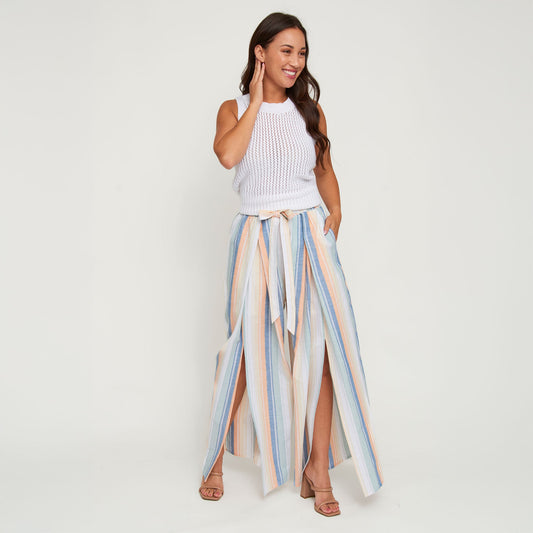 Wynn Striped Open Slit Wide Leg Pants