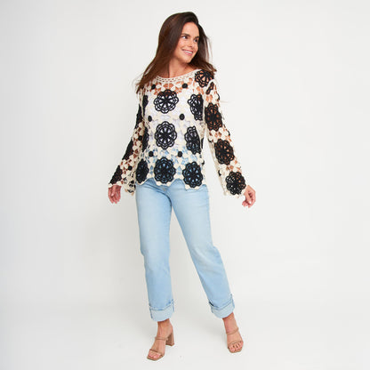 Blair Crochet Floral Open Knit Sweater