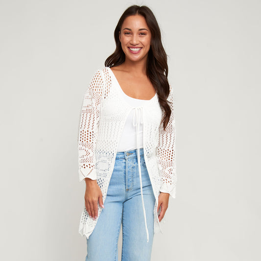 Brie Crochet Front Tie Cardigan