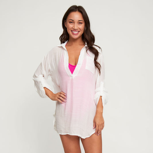 Lila Deep V-Neck Cover Up Shirt