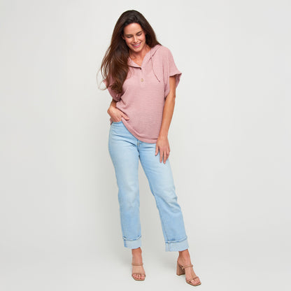 Carlie Waffle Knit Short Sleeve Hoodie
