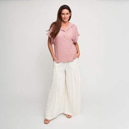 Carlie Waffle Knit Short Sleeve Hoodie