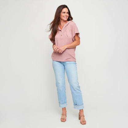 Carlie Waffle Knit Short Sleeve Hoodie