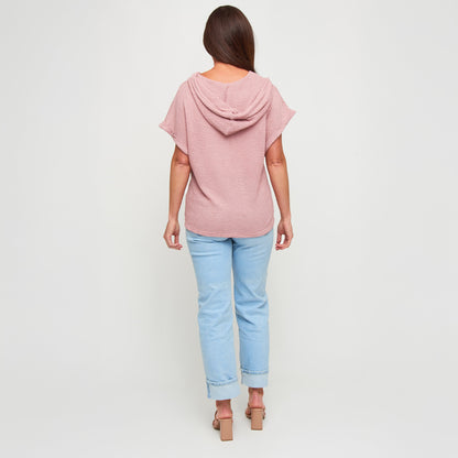 Carlie Waffle Knit Short Sleeve Hoodie