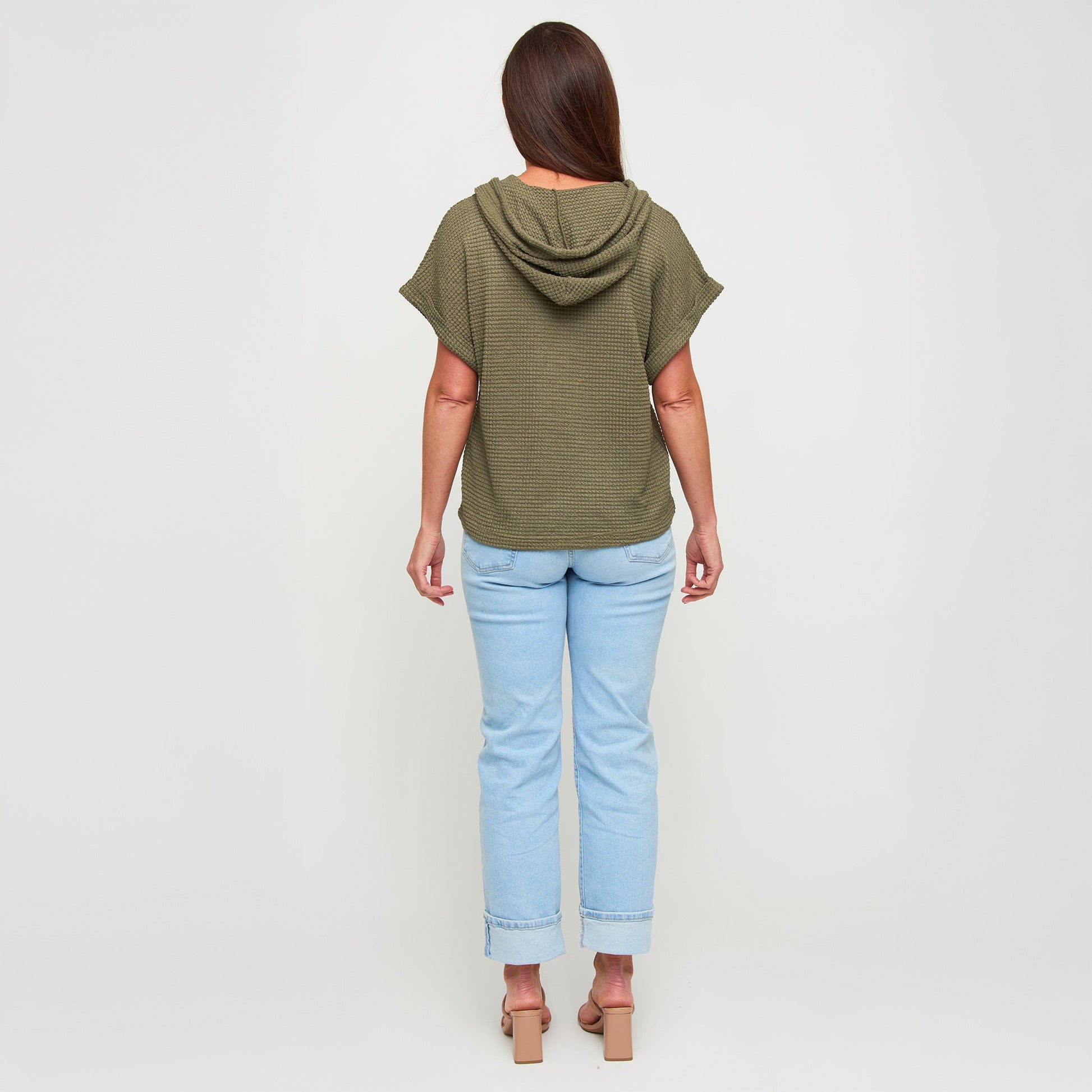 Carlie Waffle Knit Short Sleeve Hoodie