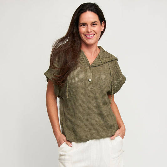 Carlie Waffle Knit Short Sleeve Hoodie