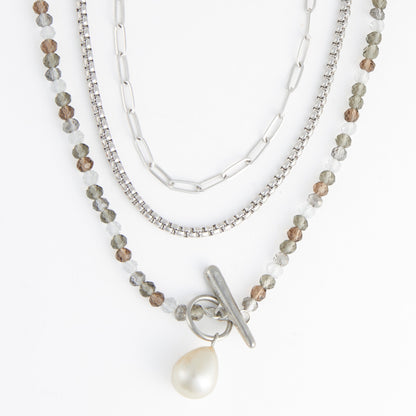 Nessa Multi Row Pearl Pendant Necklace