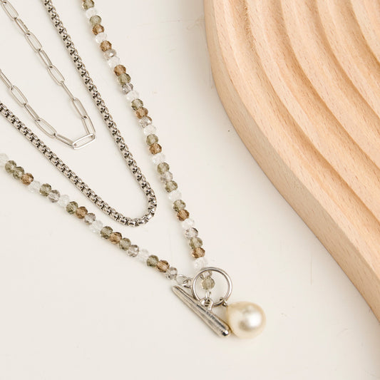 Nessa Multi Row Pearl Pendant Necklace