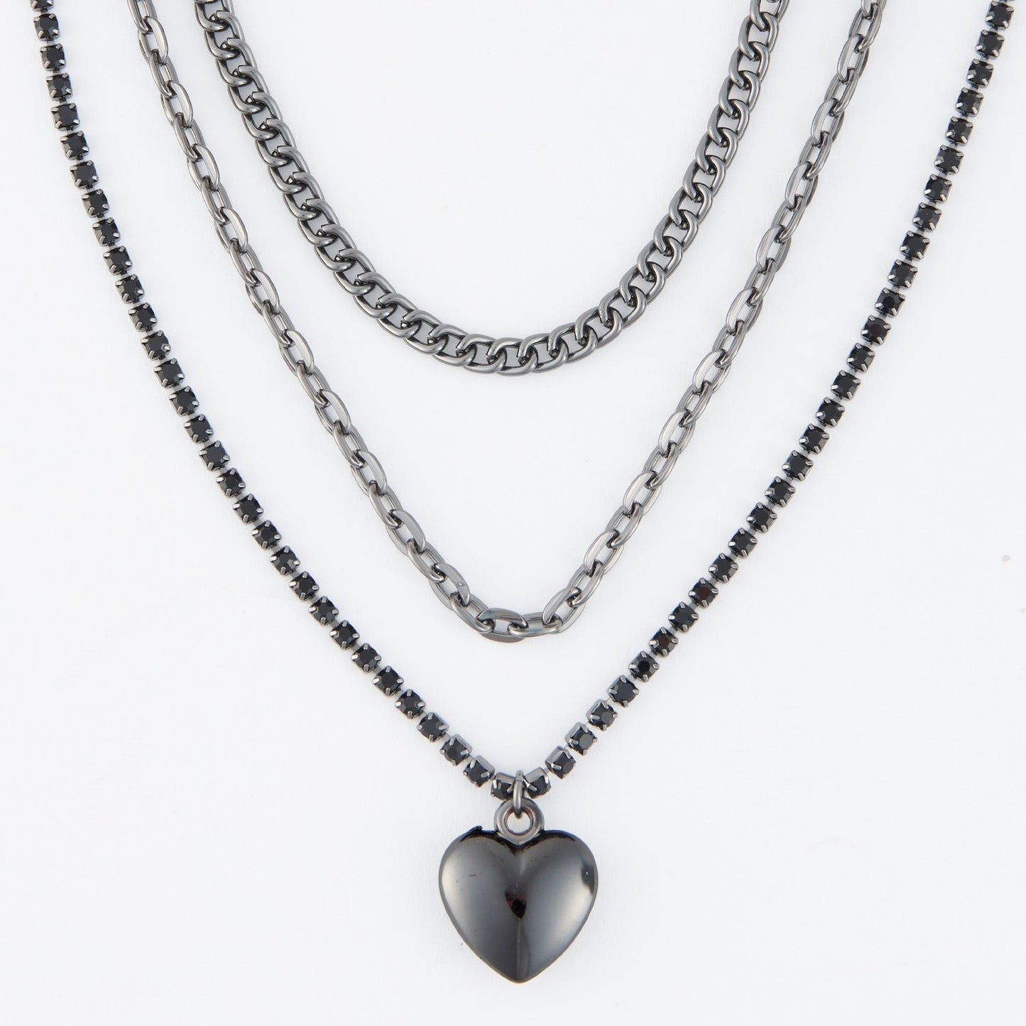 Avi Multi Row Heart Pendant Necklace