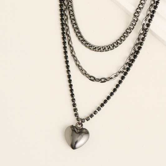 Avi Multi Row Heart Pendant Necklace
