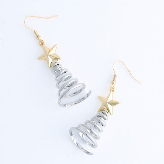 Two Tone Spiral Christmas Tree Earrings