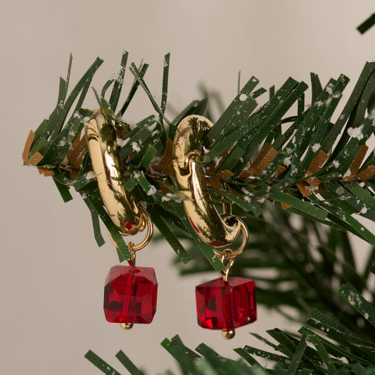 Holiday Gem Drop Hoop Earrings