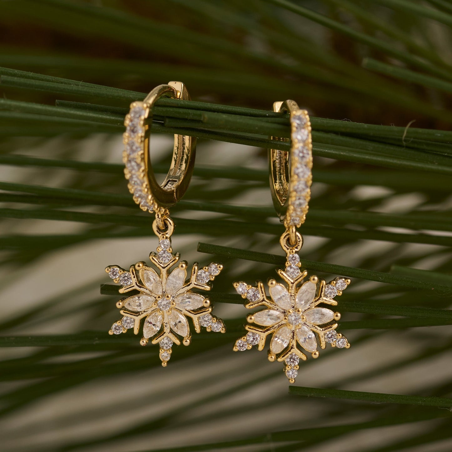 Holiday Snowflake Huggie Hoop Earrings