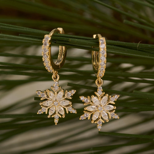 Holiday Snowflake Huggie Hoop Earrings