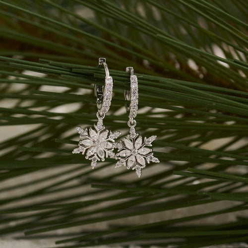Holiday Snowflake Huggie Hoop Earrings