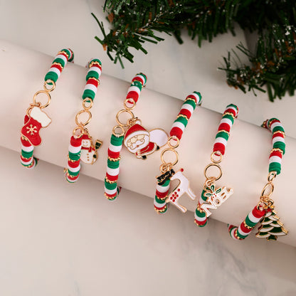 12 Piece Christmas Charm Heishi Bead Stretch Bracelet Assortment