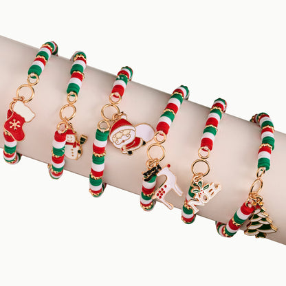 12 Piece Christmas Charm Heishi Bead Stretch Bracelet Assortment