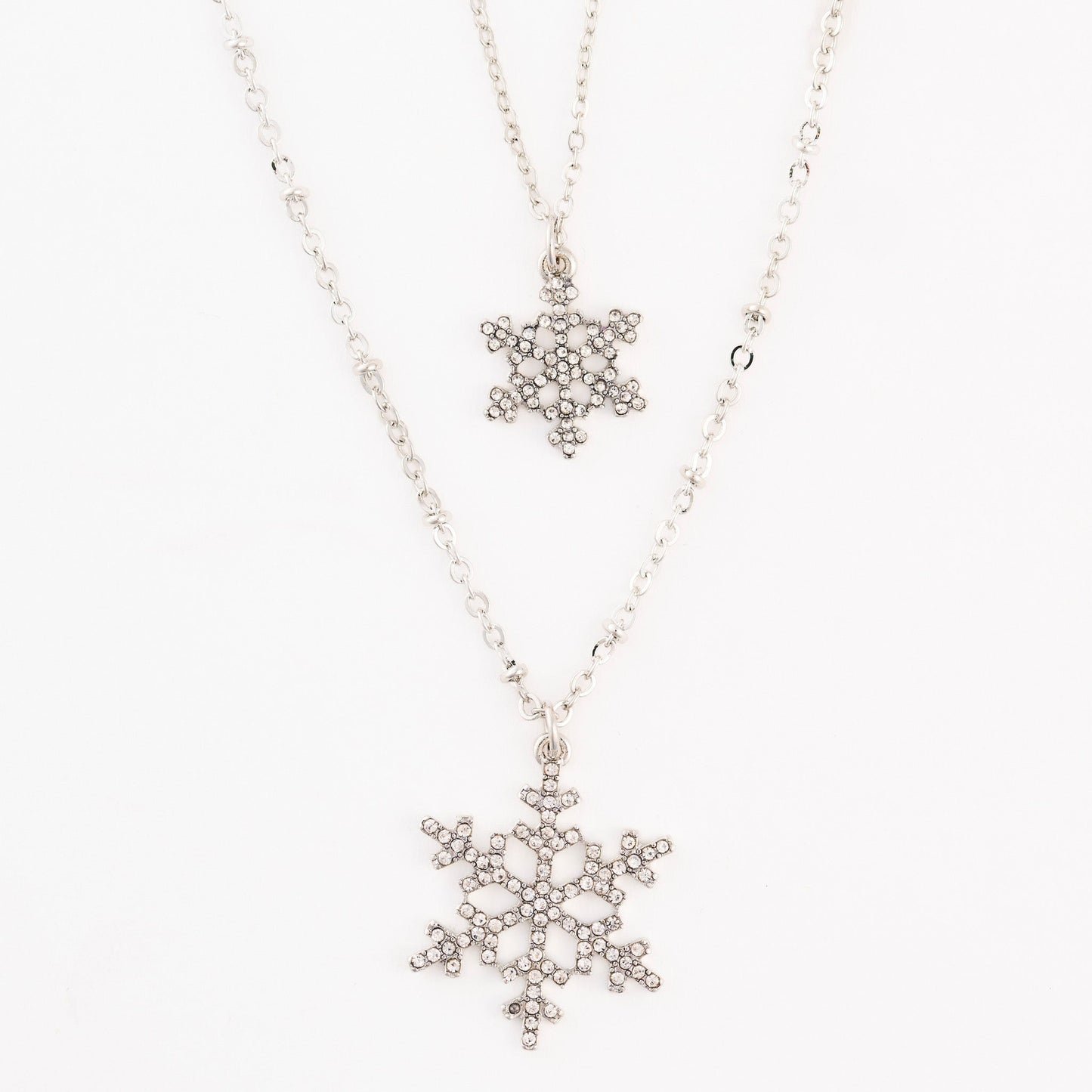 Holiday Double Row Snowflake Pendant Necklace