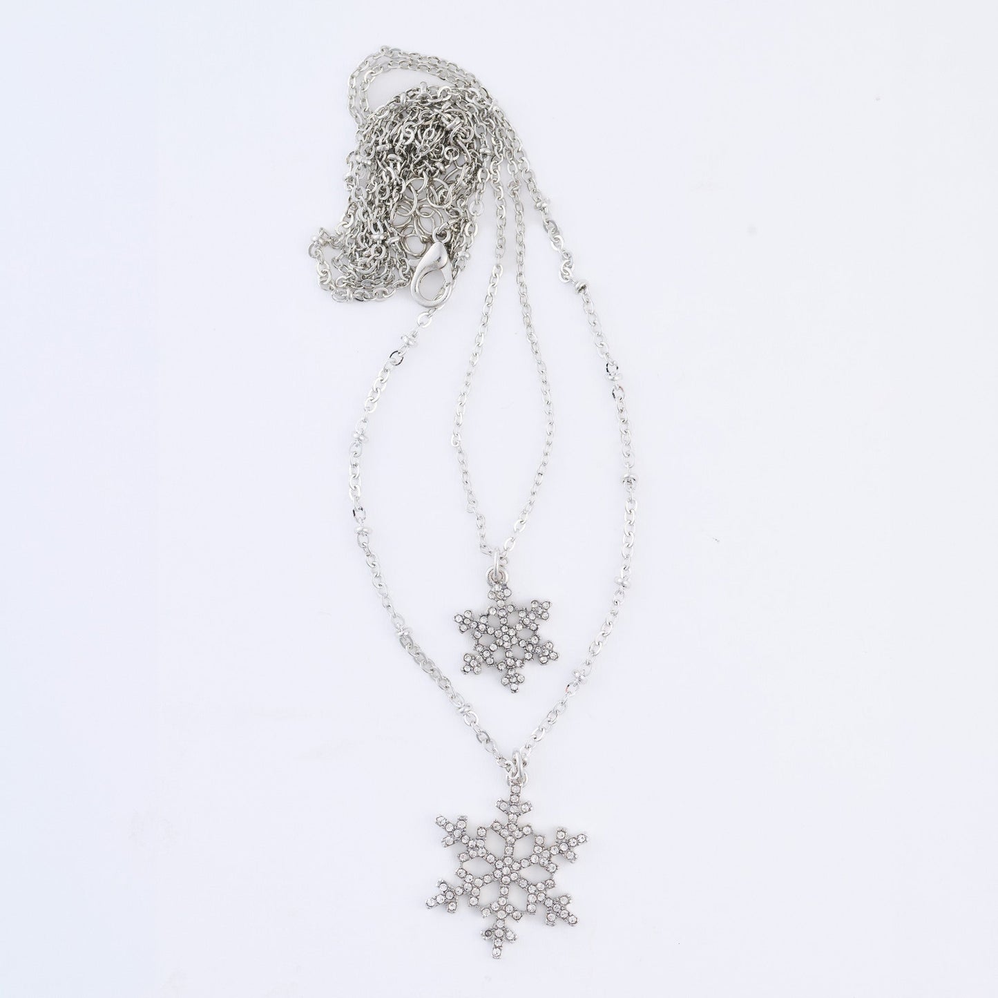 Holiday Double Row Snowflake Pendant Necklace