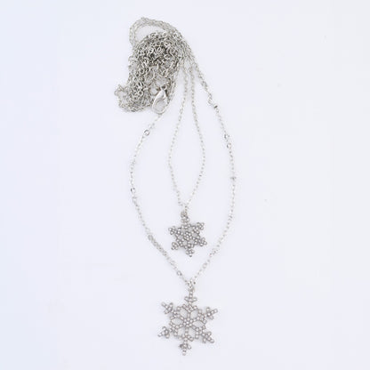Holiday Double Row Snowflake Pendant Necklace