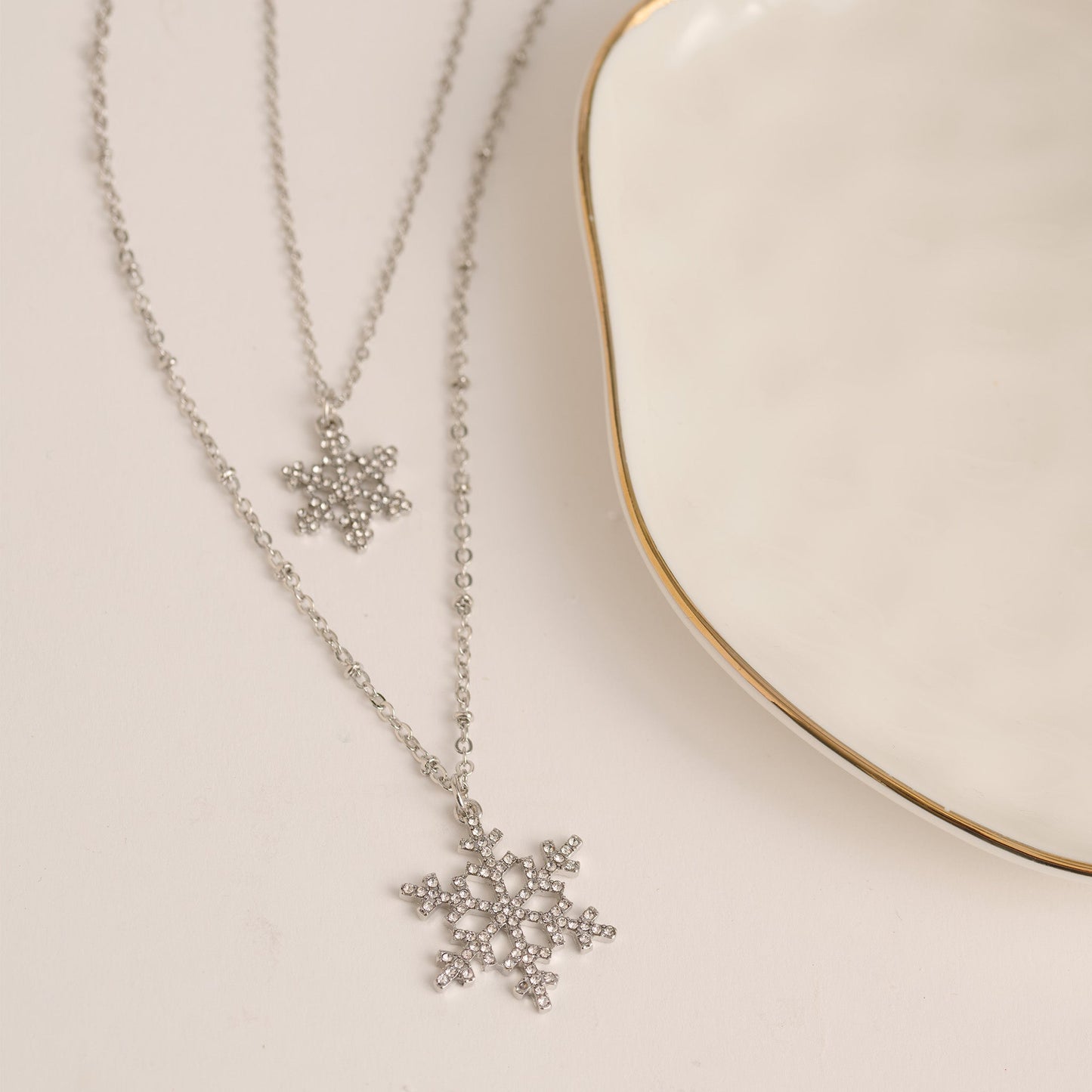Holiday Double Row Snowflake Pendant Necklace