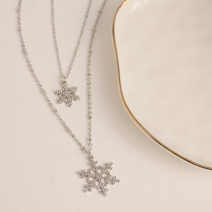 Holiday Double Row Snowflake Pendant Necklace
