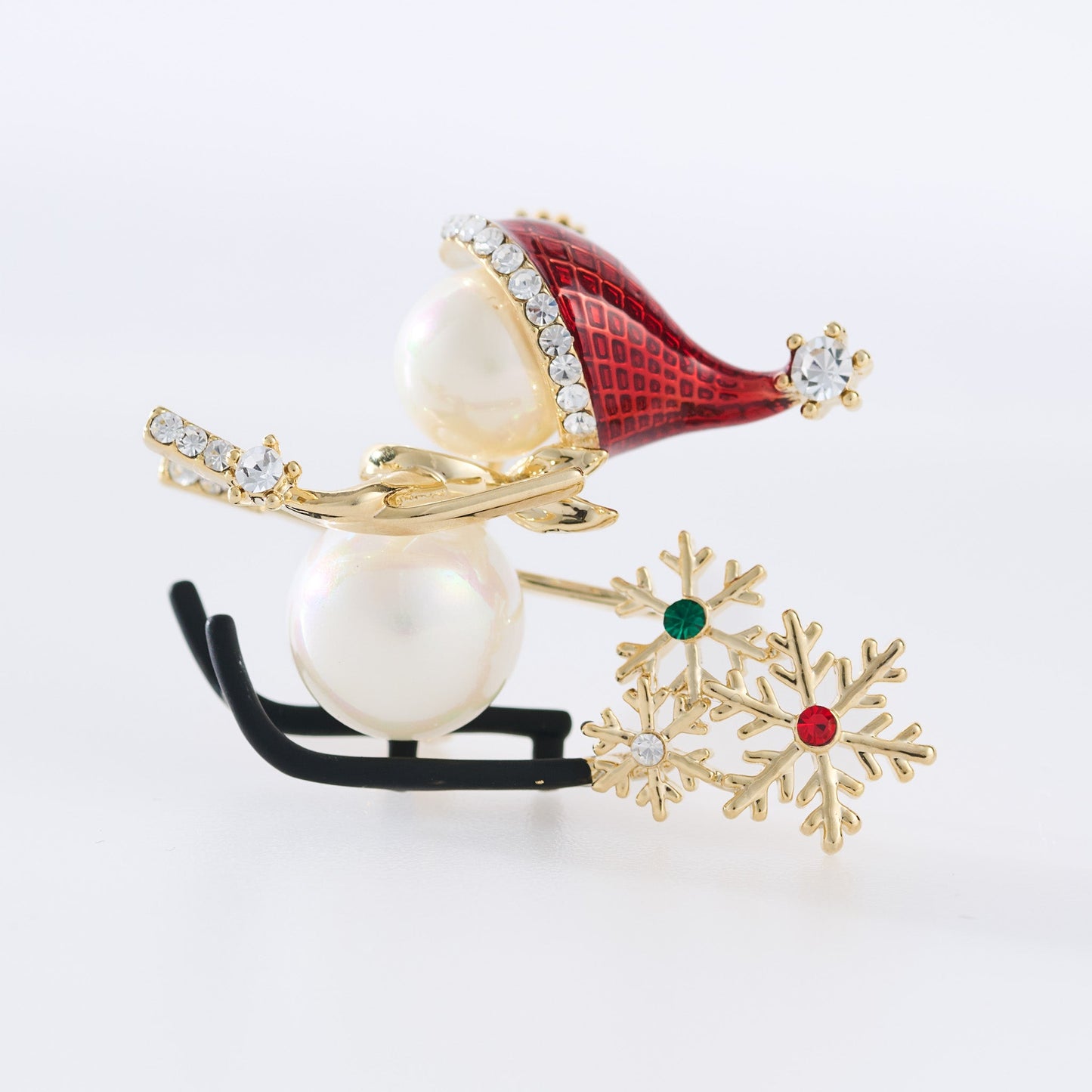 Holiday Skiing Snowman Brooch