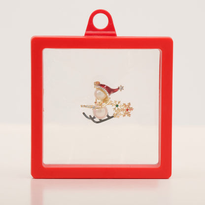 Holiday Skiing Snowman Brooch