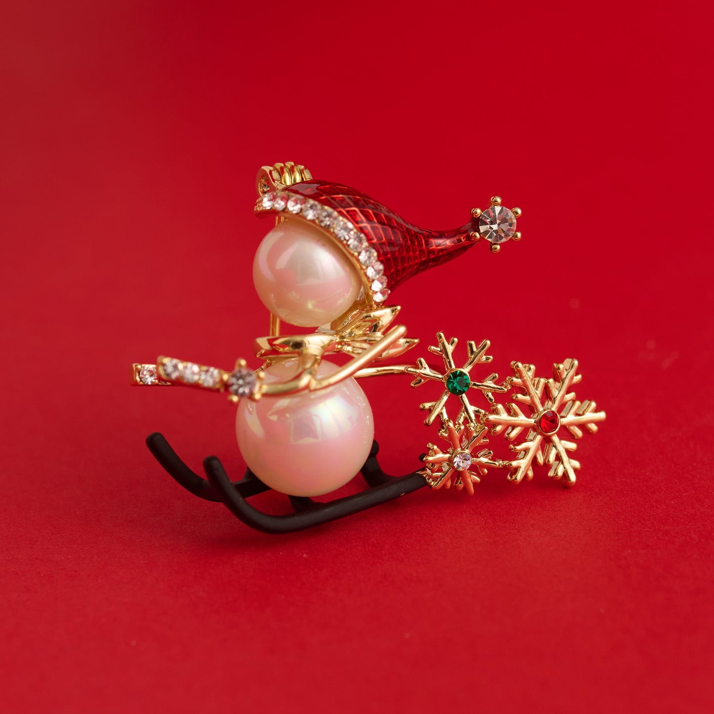Holiday Skiing Snowman Brooch