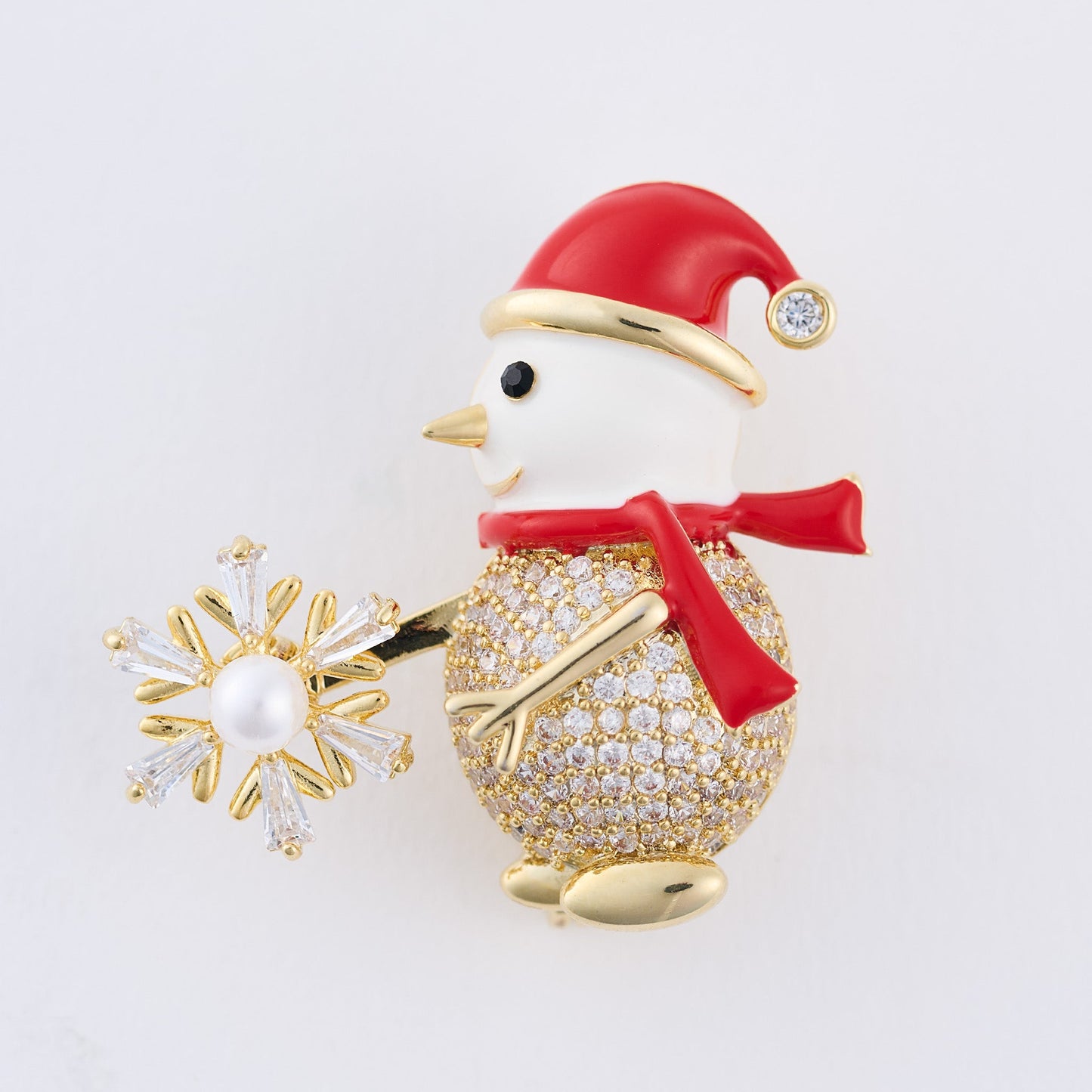Holiday Snowman Spinning Snowflake Brooch