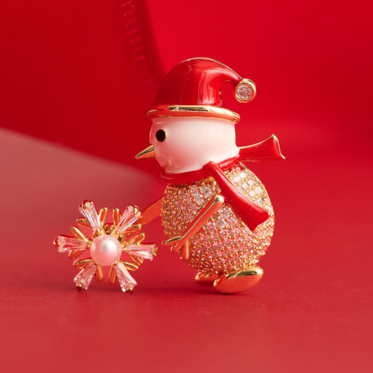 Holiday Snowman Spinning Snowflake Brooch