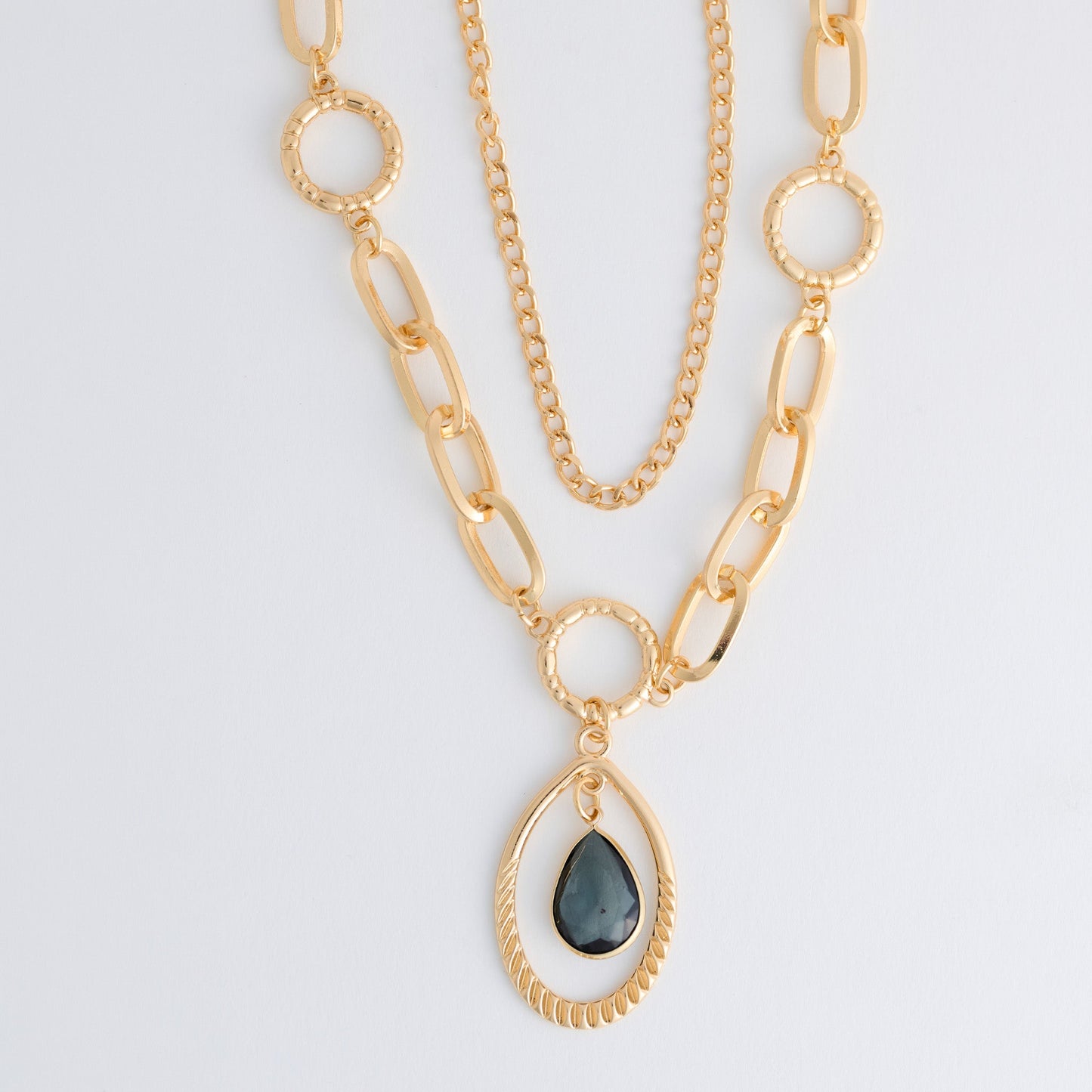 Elara Chunky Double Row Teardrop Pendant Necklace