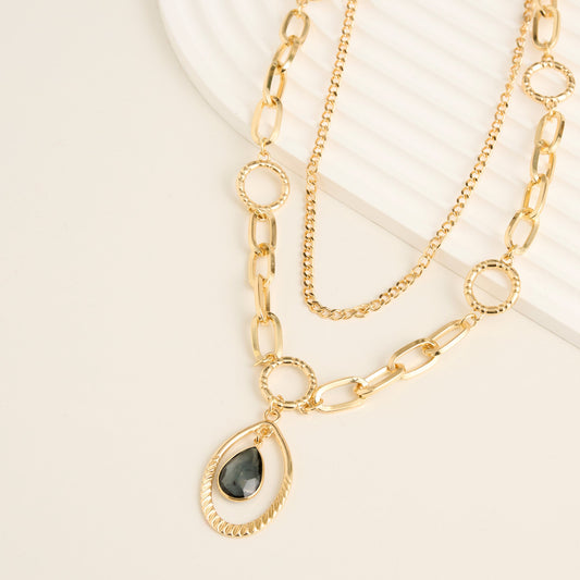 Elara Chunky Double Row Teardrop Pendant Necklace