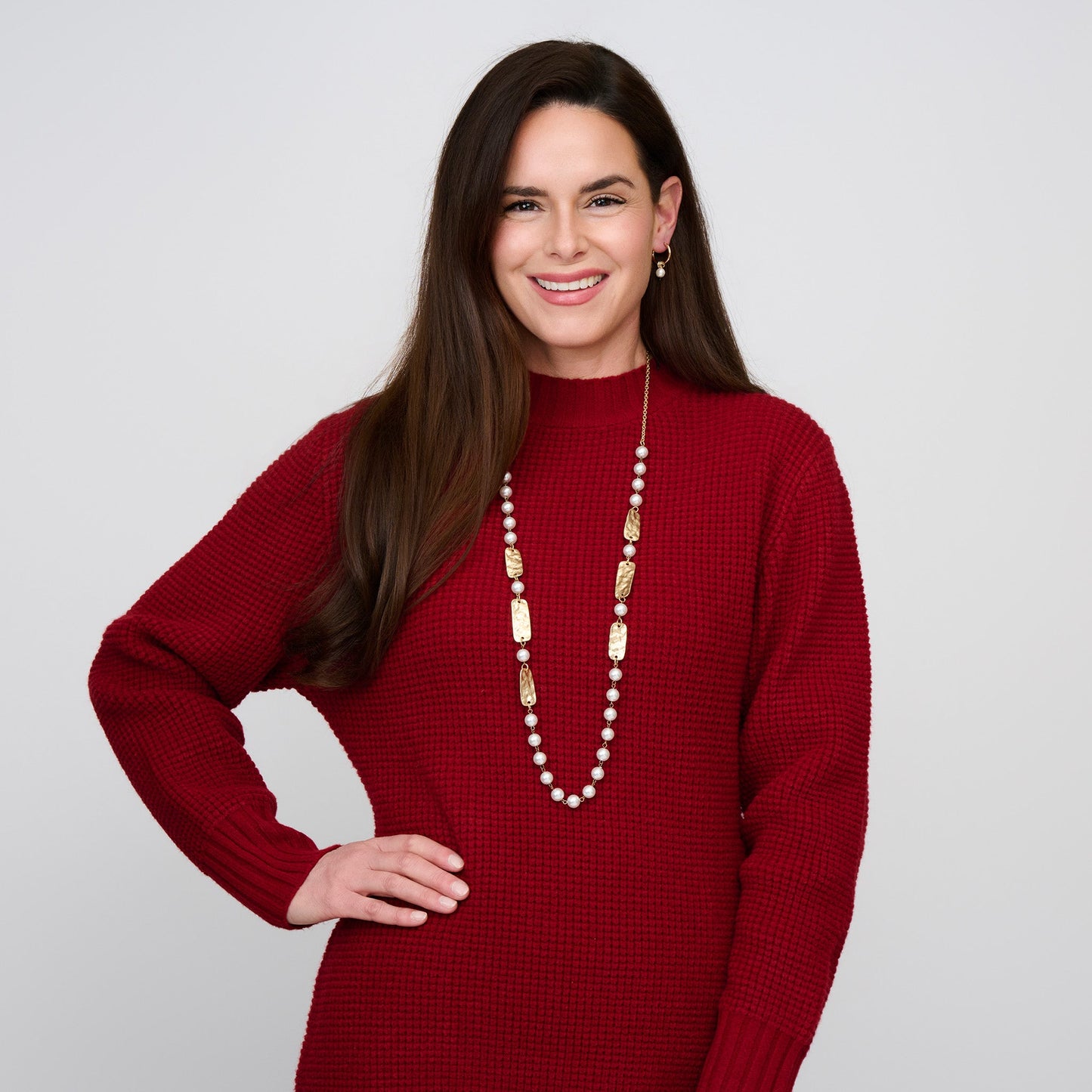 Alessandra Pearl And Hammered Metal Long Necklace