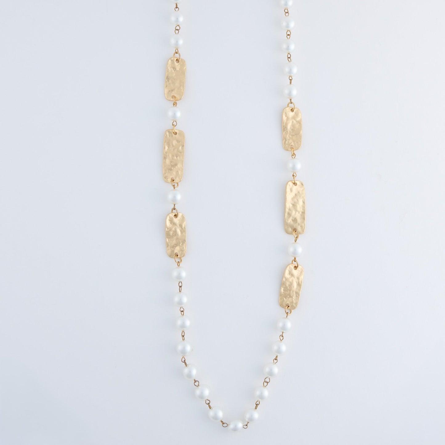 Alessandra Pearl And Hammered Metal Long Necklace