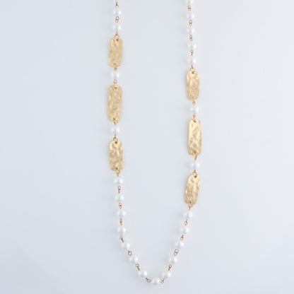 Alessandra Pearl And Hammered Metal Long Necklace