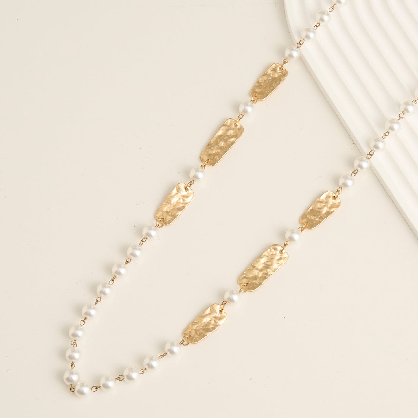 Alessandra Pearl And Hammered Metal Long Necklace