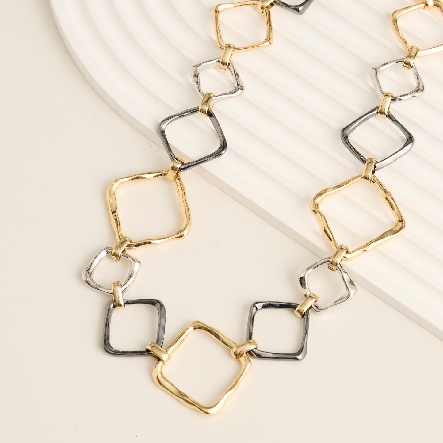 Willa Two Tone Chunky Square Link Collar Necklace