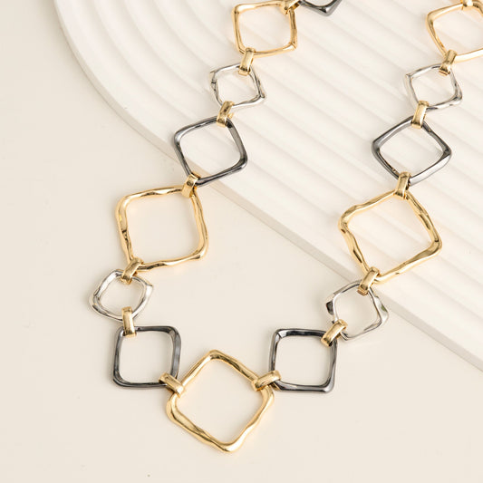 Willa Two Tone Chunky Square Link Collar Necklace