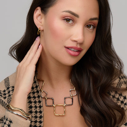 Willa Two Tone Chunky Square Link Collar Necklace