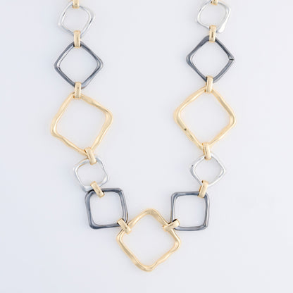 Willa Two Tone Chunky Square Link Collar Necklace