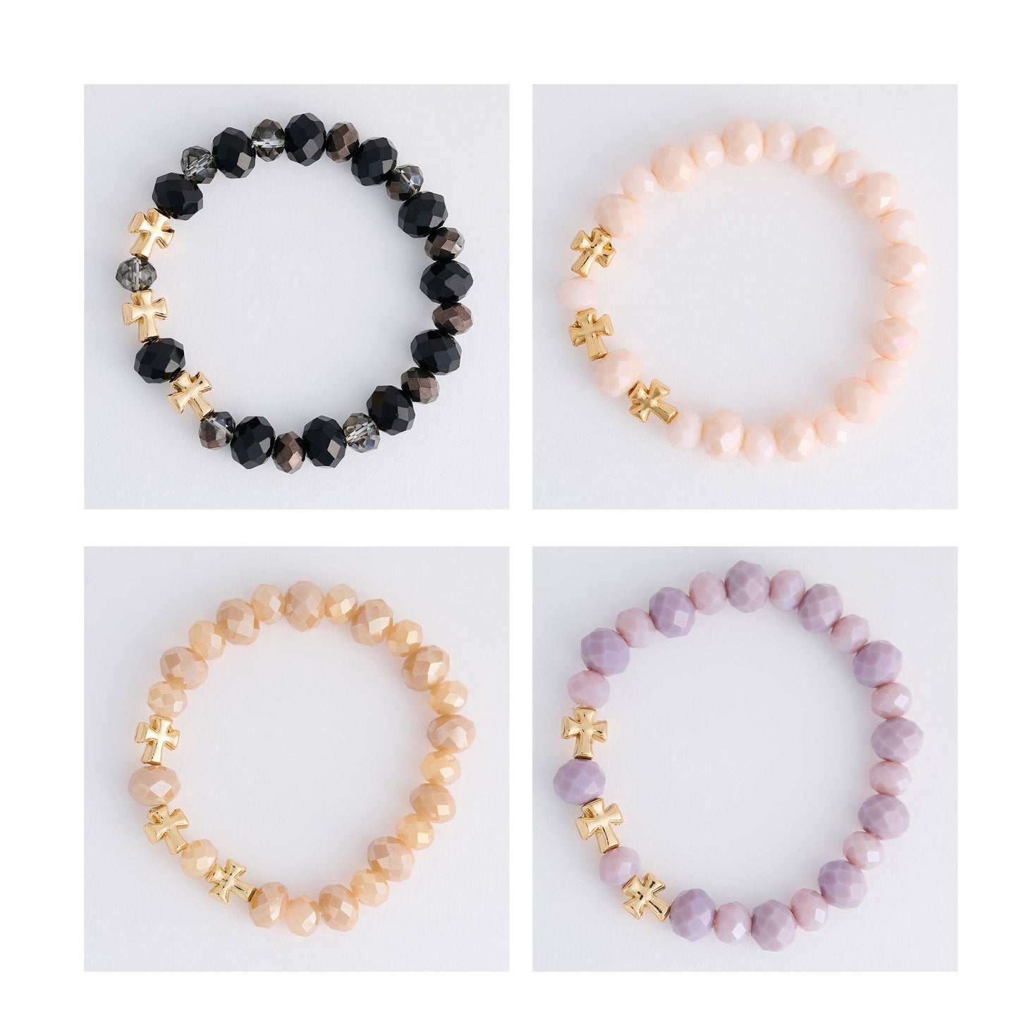 8 Piece Estelle Cross Bead Stretch Bracelet Assortment