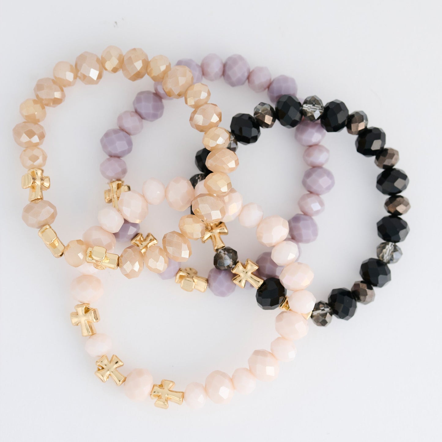 8 Piece Estelle Cross Bead Stretch Bracelet Assortment