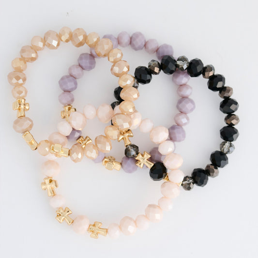 8 Piece Estelle Cross Bead Stretch Bracelet Assortment